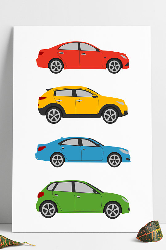 创意卡通手绘矢量小汽车轿车侧面插画元素