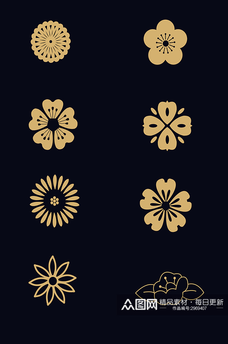中式简单花朵样式素材
