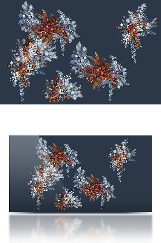 蓝色婚礼效果图花艺-众图网