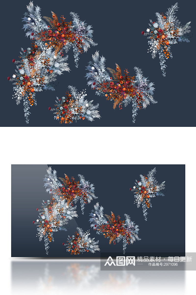 蓝色婚礼效果图花艺素材
