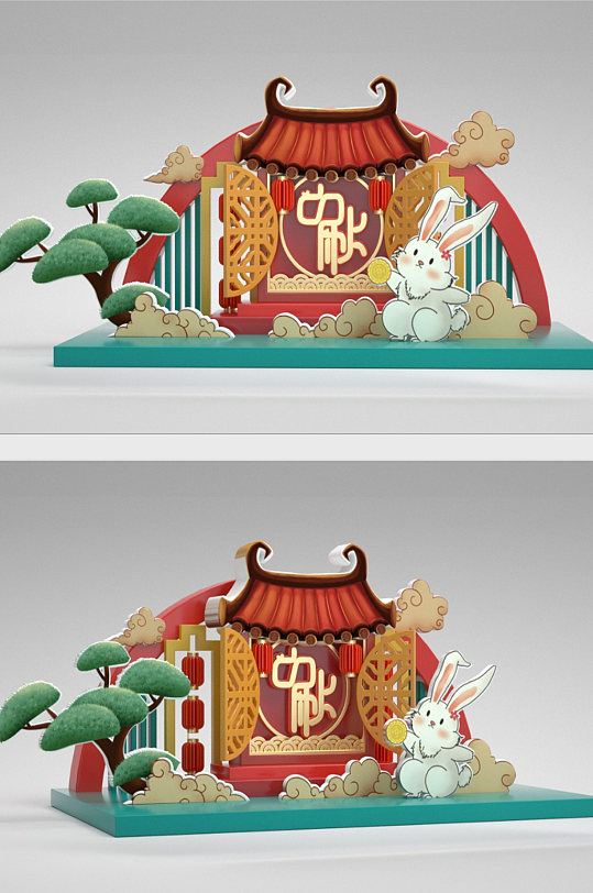 C4D中秋玉兔美陈-众图网