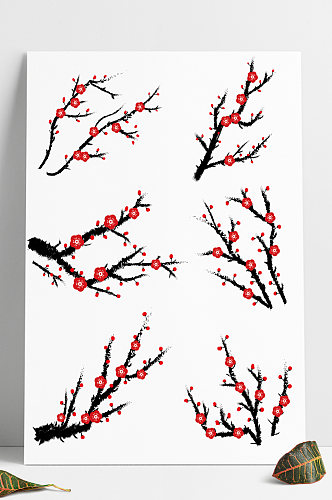水墨风矢量梅花素材冬季腊梅装饰树枝图案