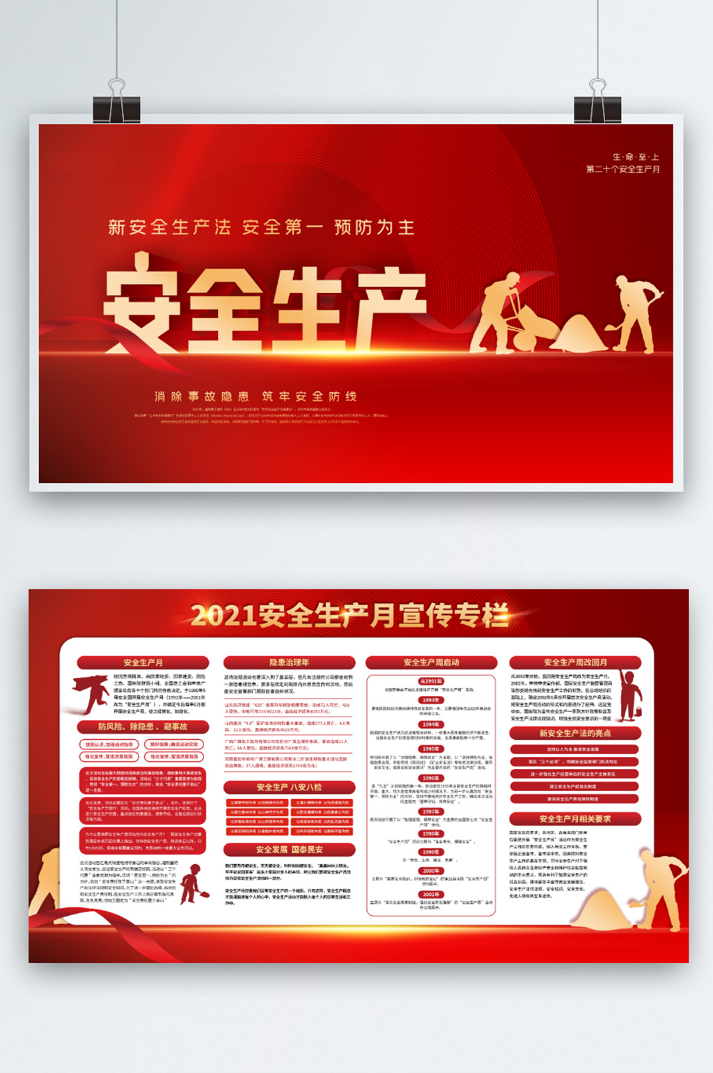 简约红色2021新修订安全生产法宣传展板素材