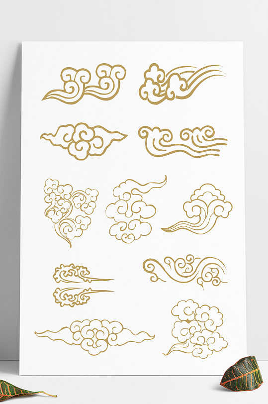 ai矢量中国风线性金色纹理祥云元素素材