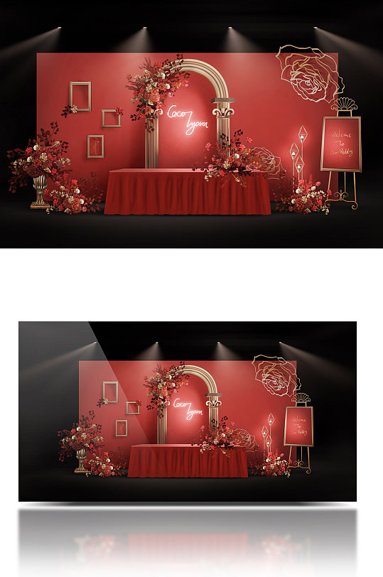 红金色简约小预算欧式复古婚礼效果图迎宾区-众图网