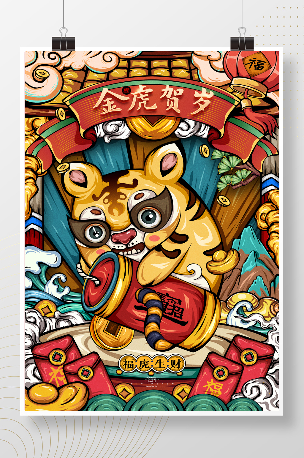 虎年插画金虎贺岁2022新年春节海报素材