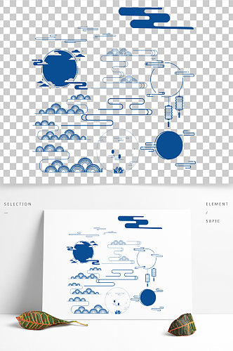 简约国潮边祥云纹理中国风底纹月亮背景