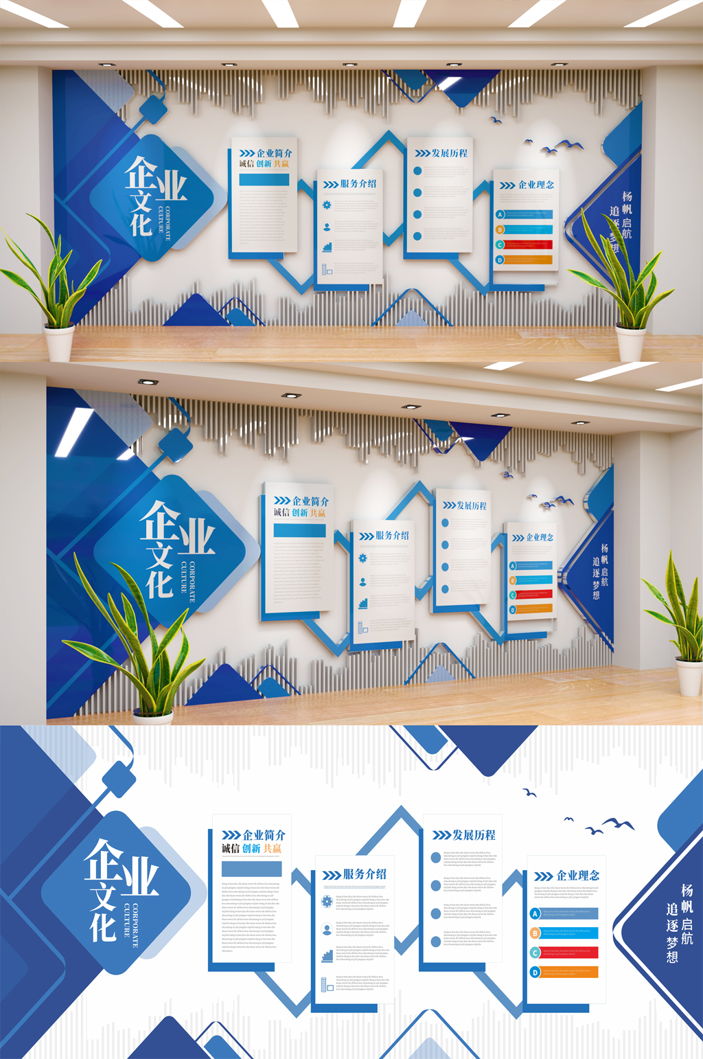 蓝色企业公司文化墙企业发展历程文化墙素材