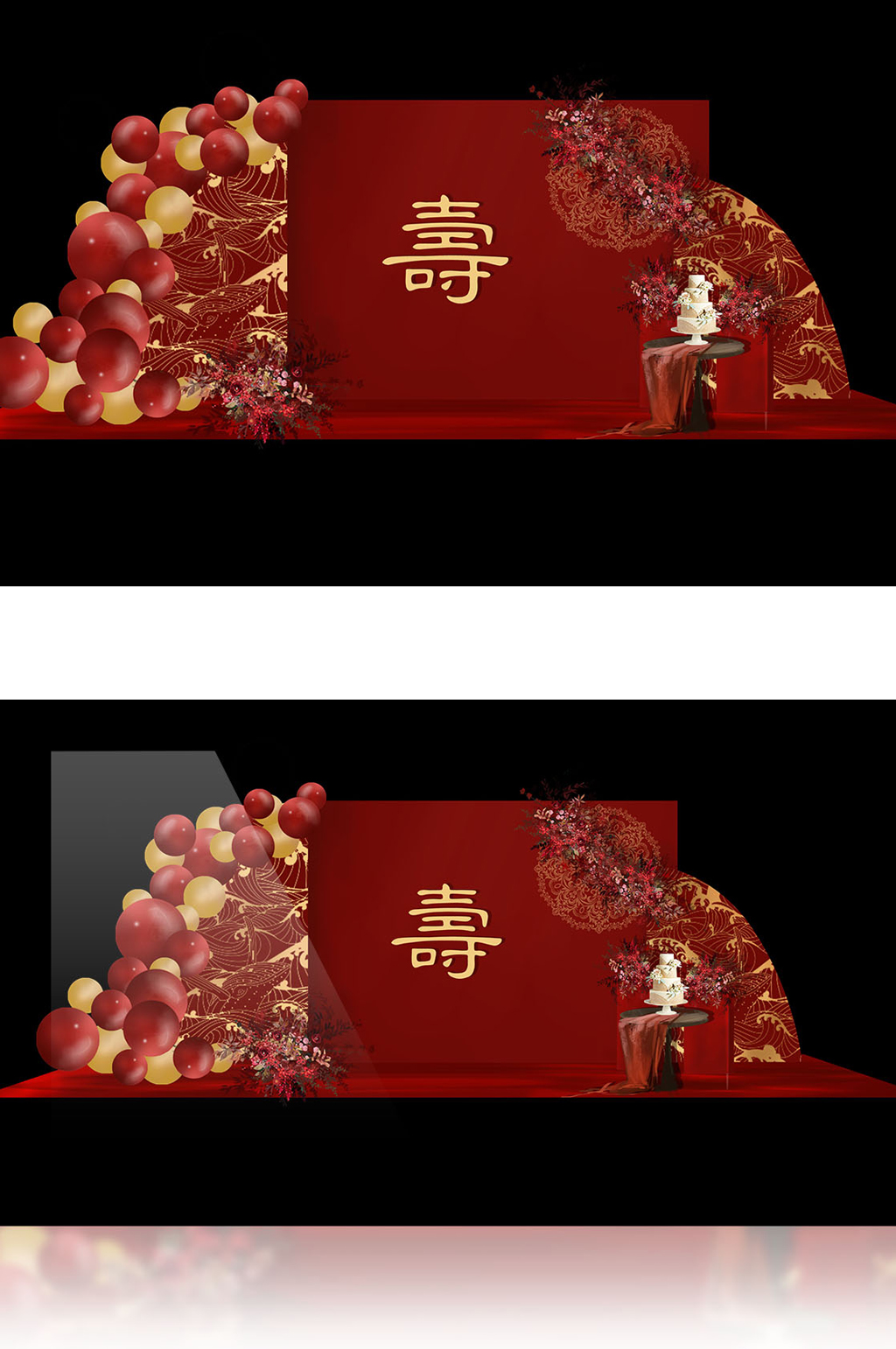 红色喜庆寿宴合影区素材
