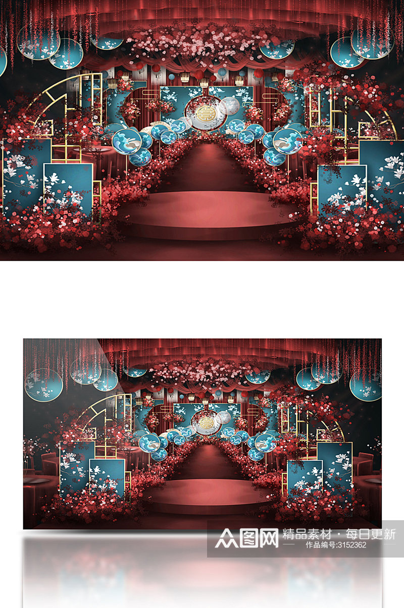 中西结合中式婚礼舞台婚礼效果图素材