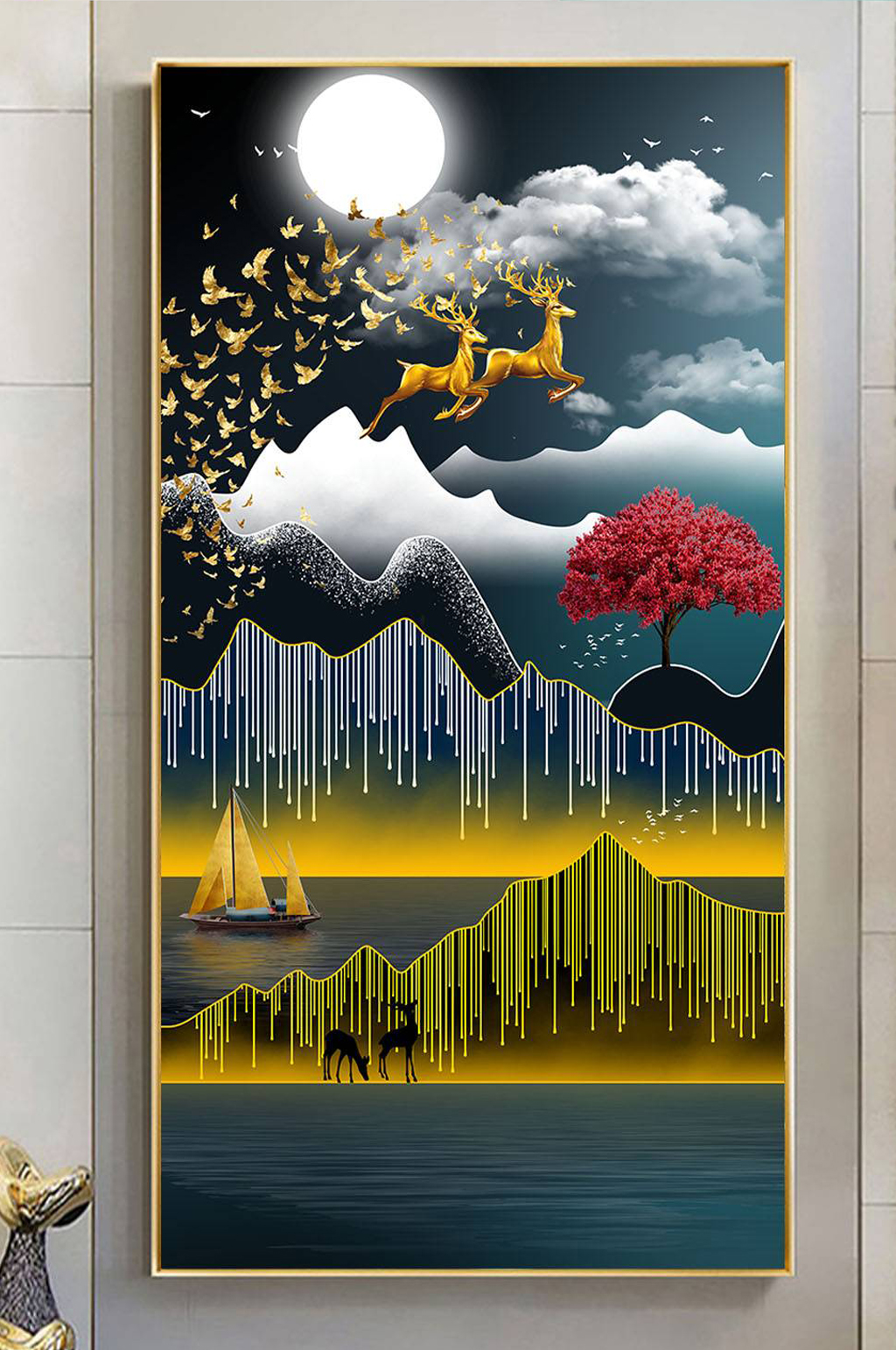 金色麋鹿装饰画玄关装饰画素材
