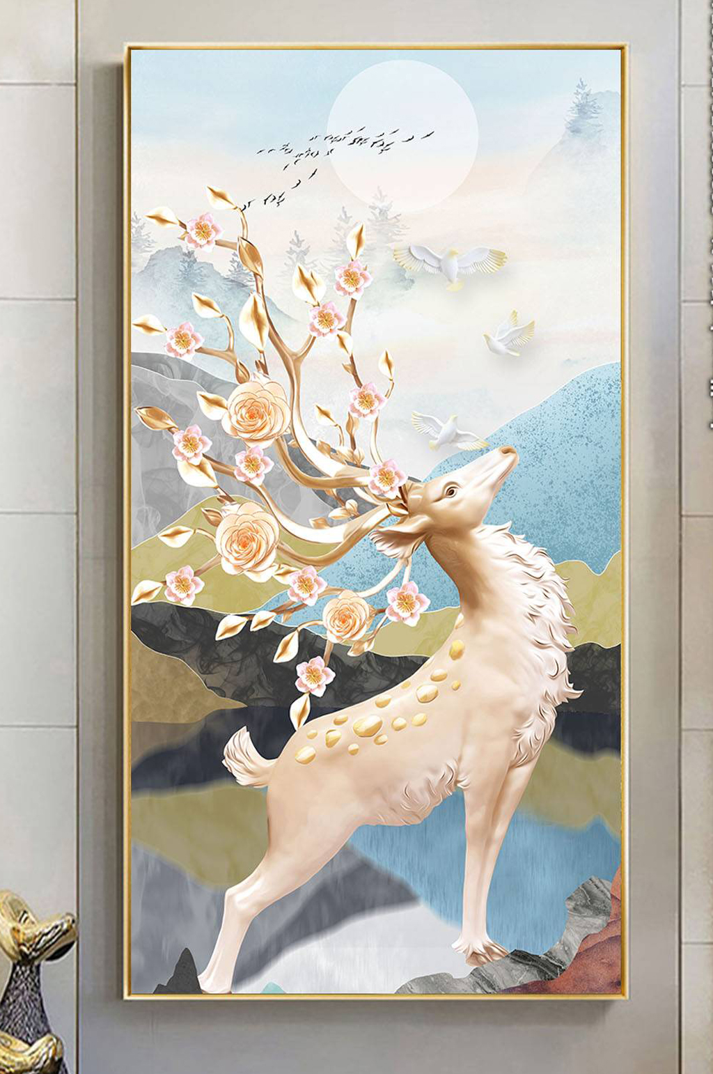 麋鹿装饰画玄关浮雕麋鹿素材