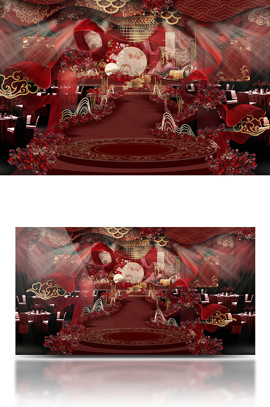 中式婚礼效果图喜庆红色婚礼大气-众图网