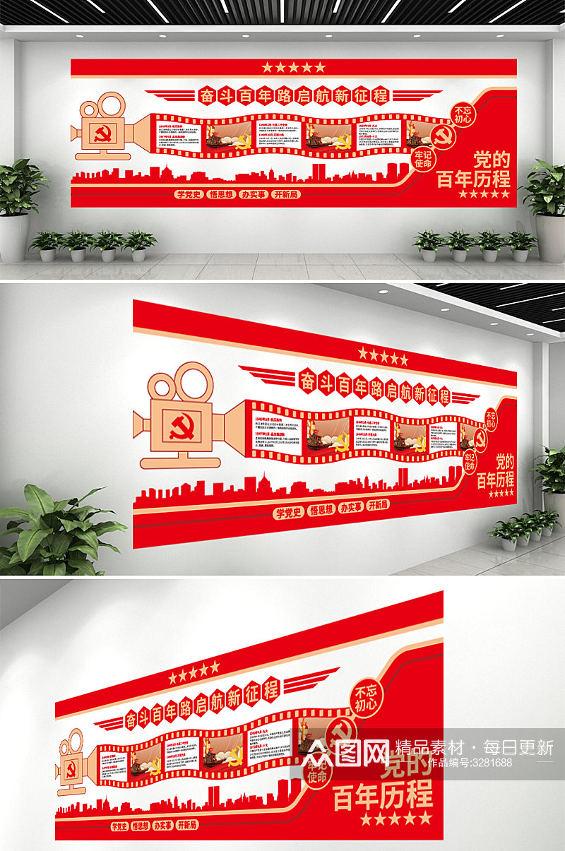 中国共产党党史百年历程文化墙素材