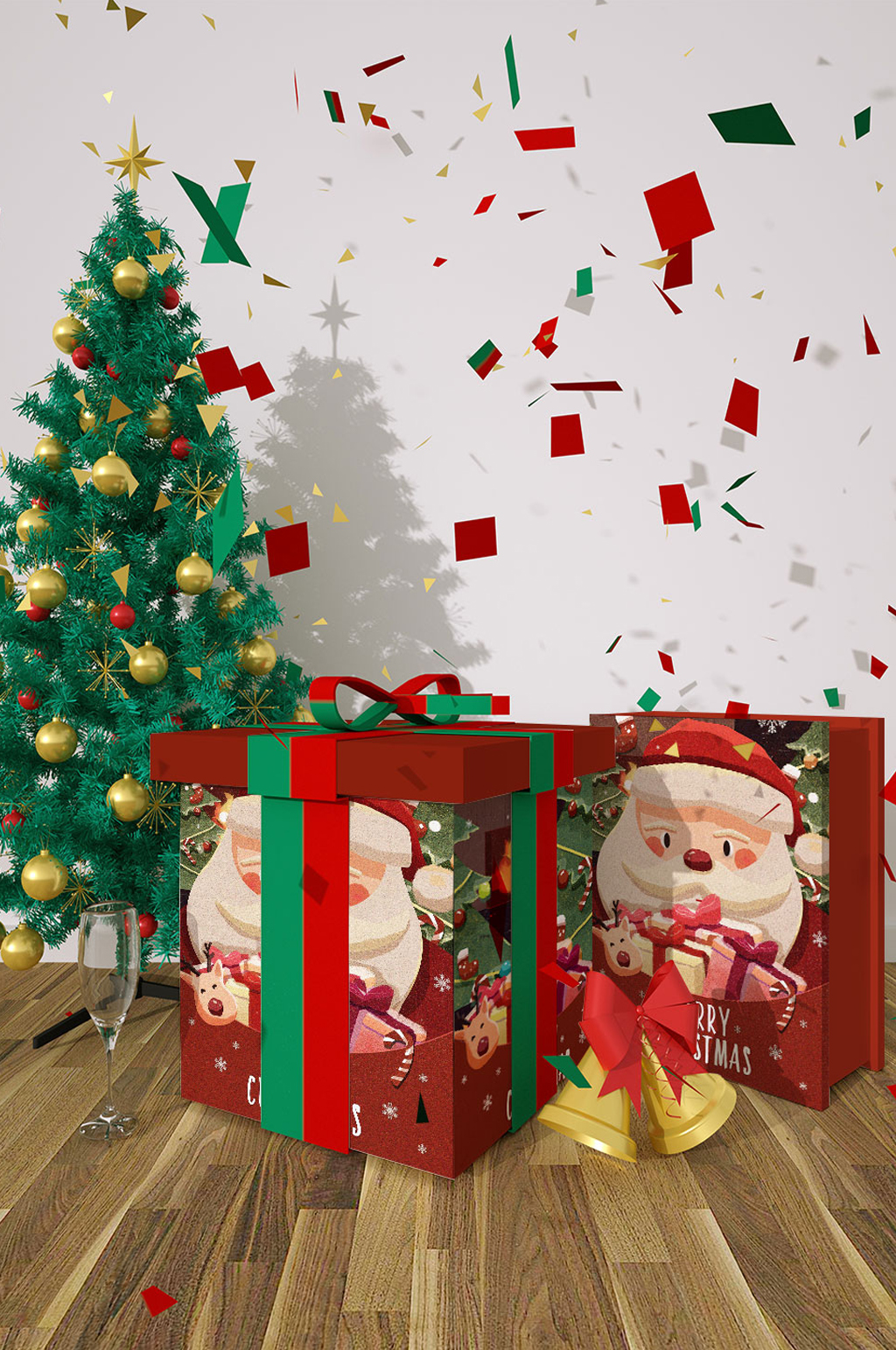 原创3d圣诞节礼盒场景样机素材