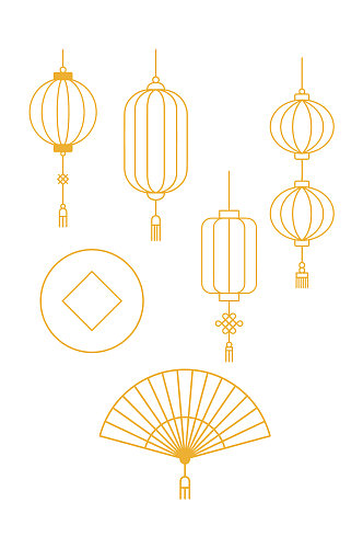 中国风灯笼扇子图案 灯笼矢量图