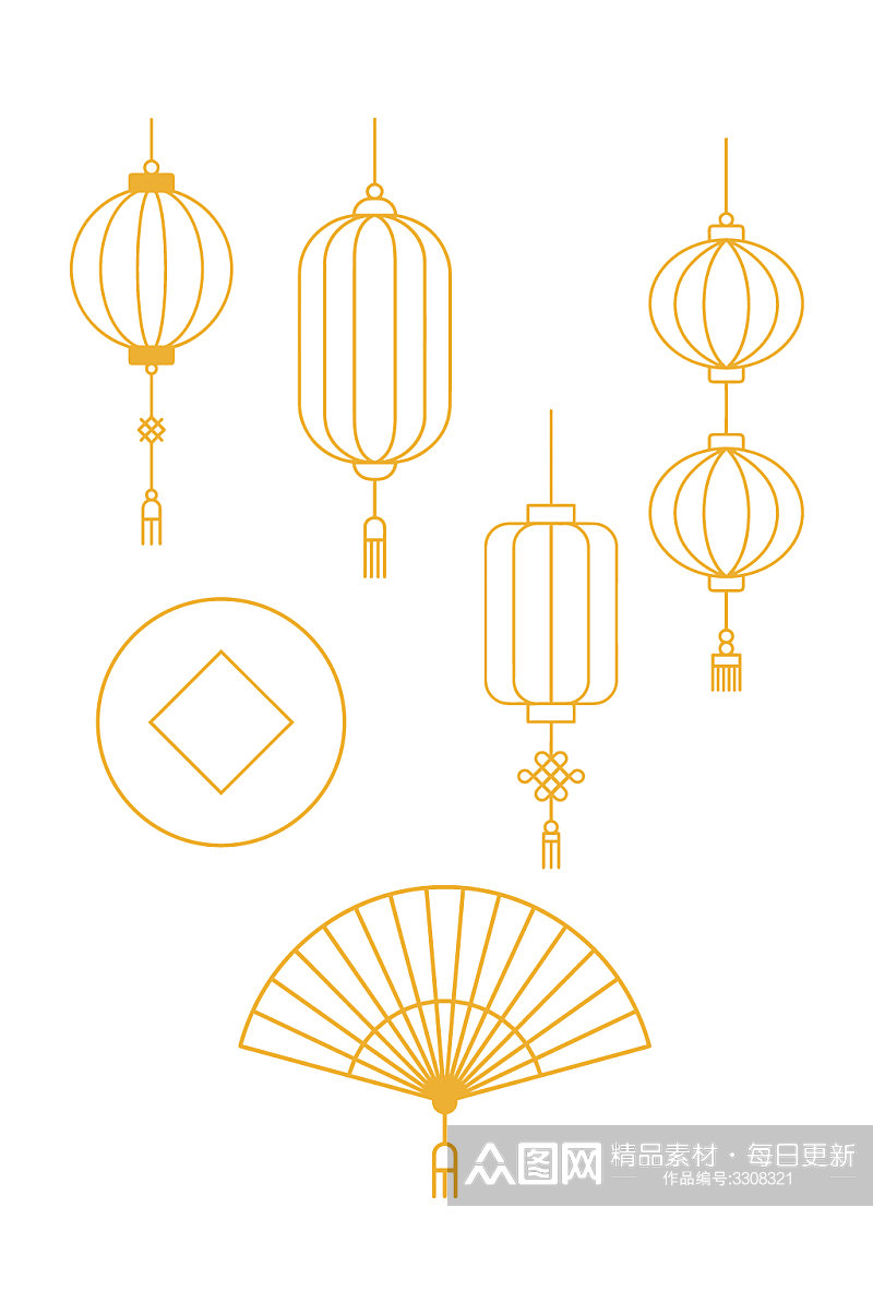 中国风灯笼扇子图案 灯笼矢量图素材
