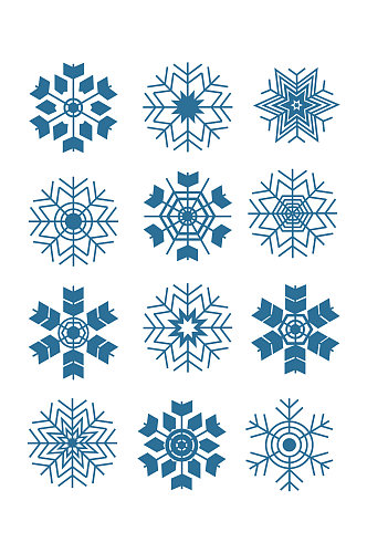 圣诞矢量图圣诞节下雪冬天蓝色雪花简笔雪花