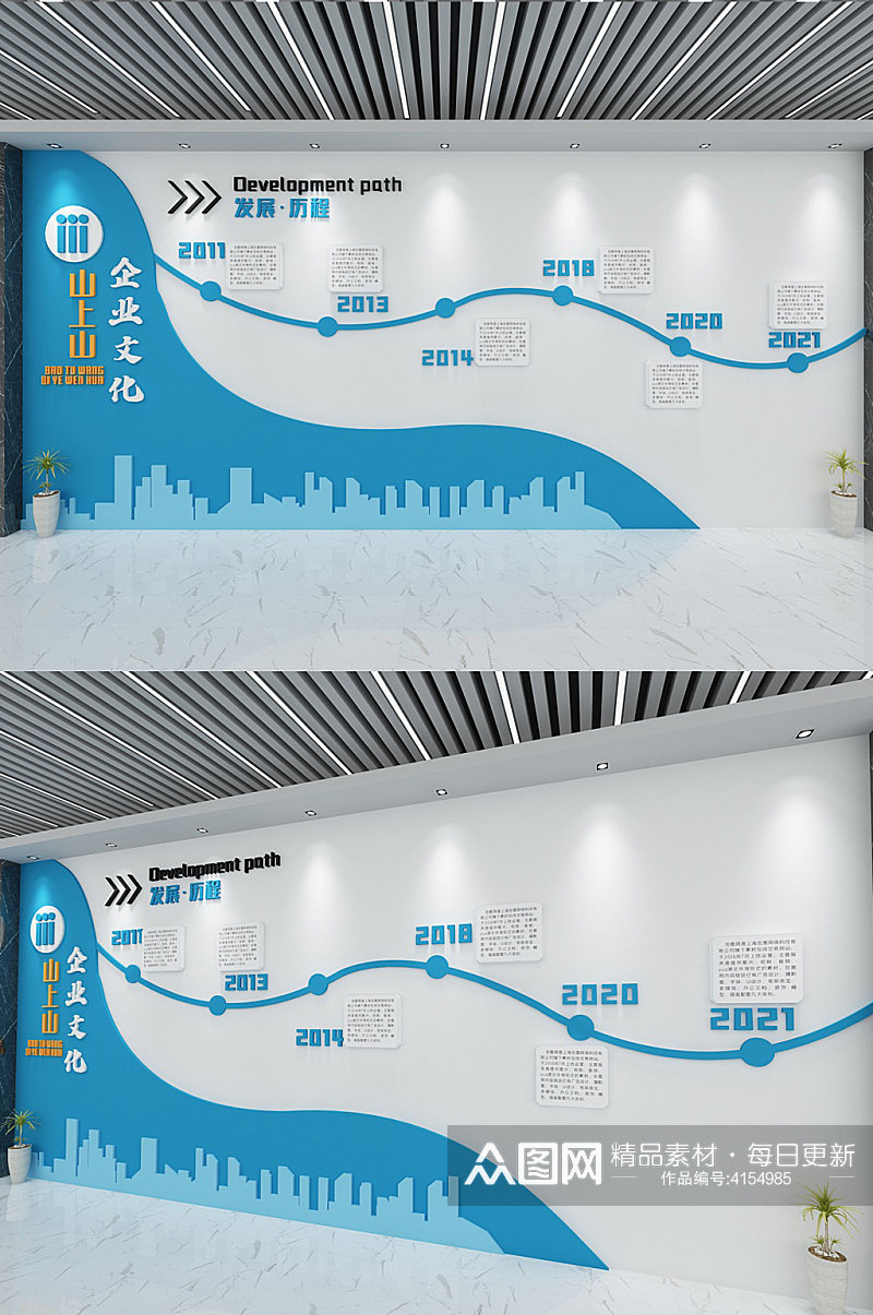 企业文化企业发展历程大气蓝色企业文化墙素材