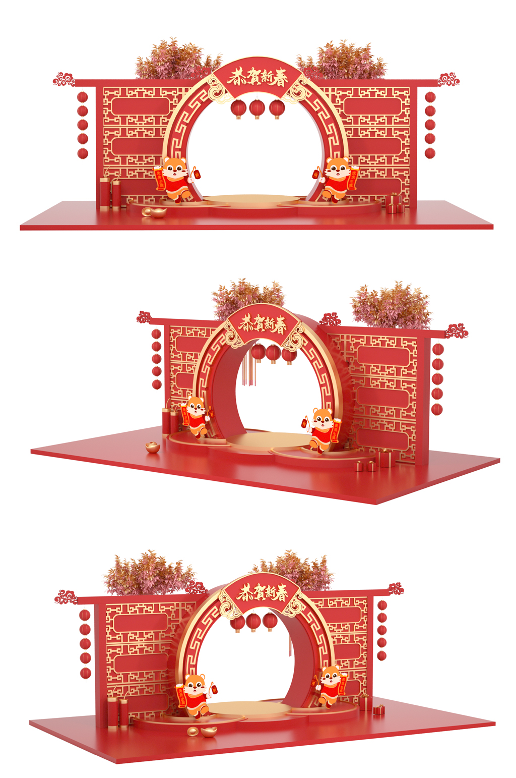 红色新年2022虎年门头美陈素材