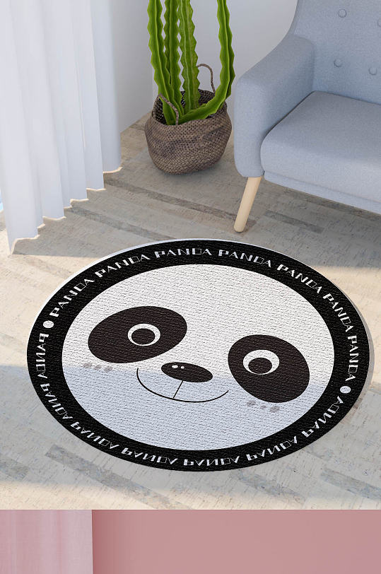 卡通黑白熊猫眼睛图案黄色背景艺术地毯图案-众图网