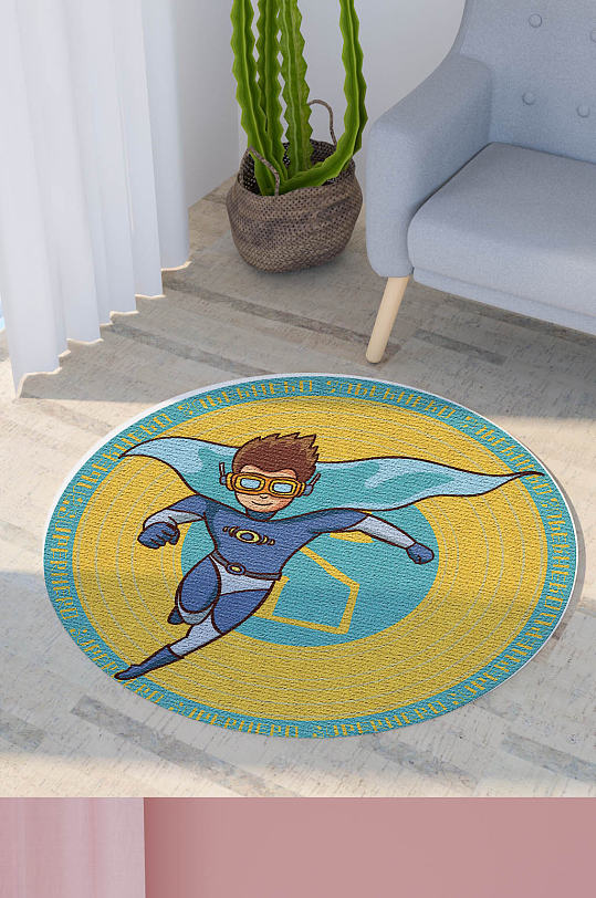 现代卡通超级飞侠超人渐变画芯圆形地毯图案