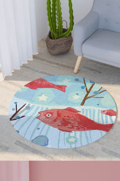 现代可爱卡通海洋小鱼正方形圆形地毯印花图