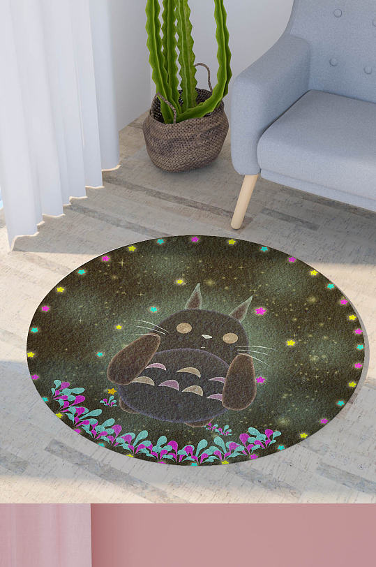 卡通圆形地毯印花小动物小熊花环高清图-众图网