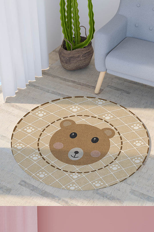 圆环小熊脚印图案圆形地毯垫子印花素材