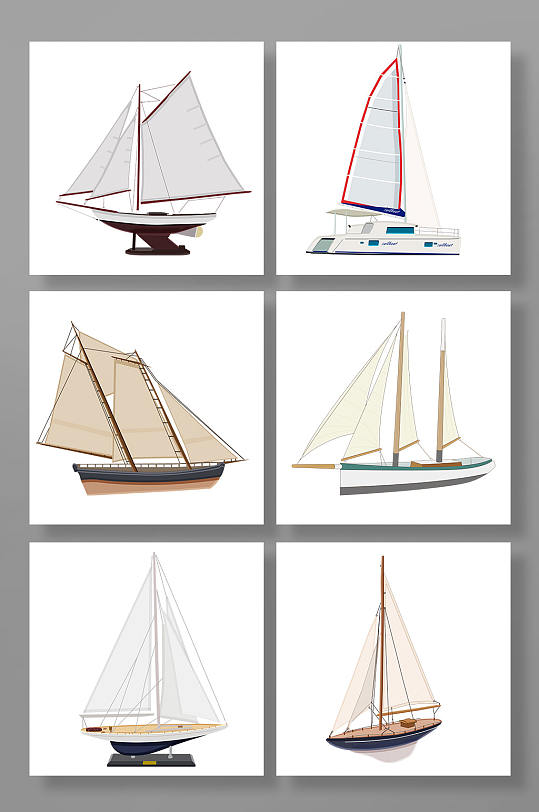 矢量帆船交通工具元素插画