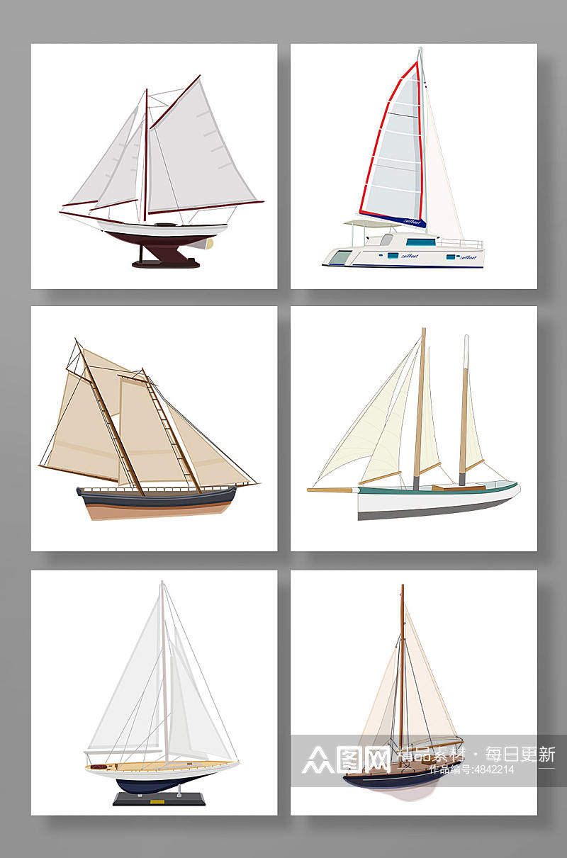 矢量帆船交通工具元素插画素材