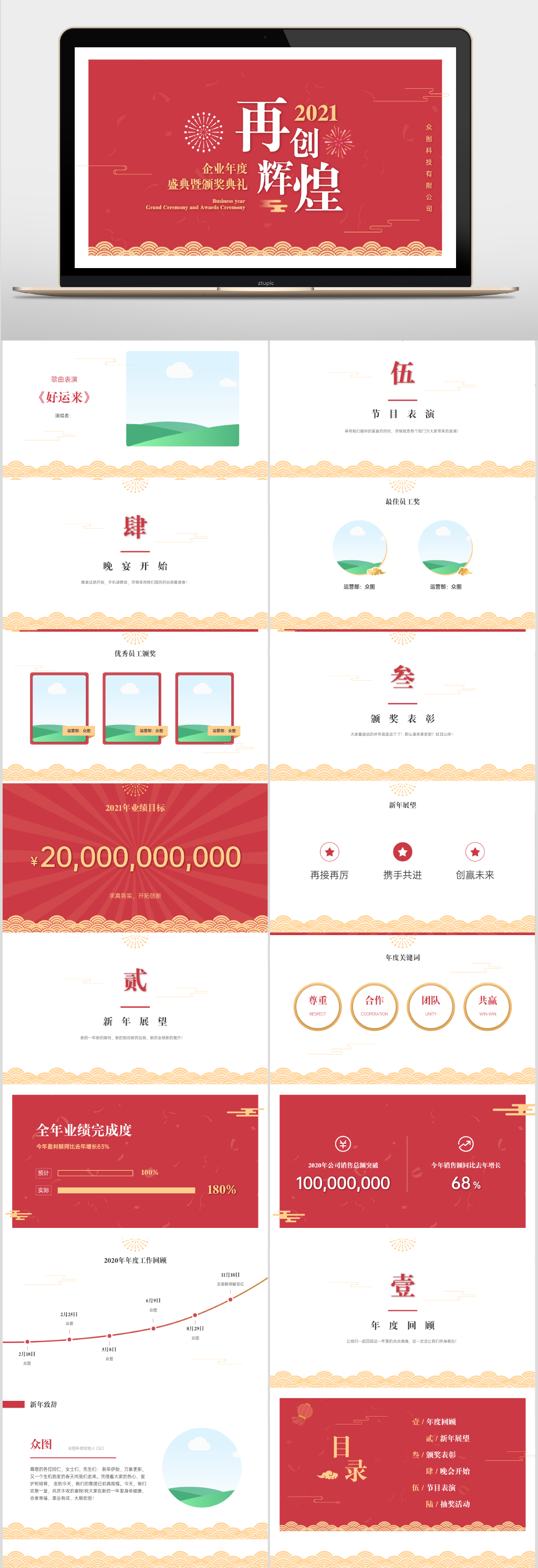 喜庆风企业年会PPT素材