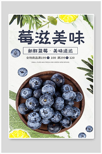 创意小清新生鲜水果蓝莓海报banner