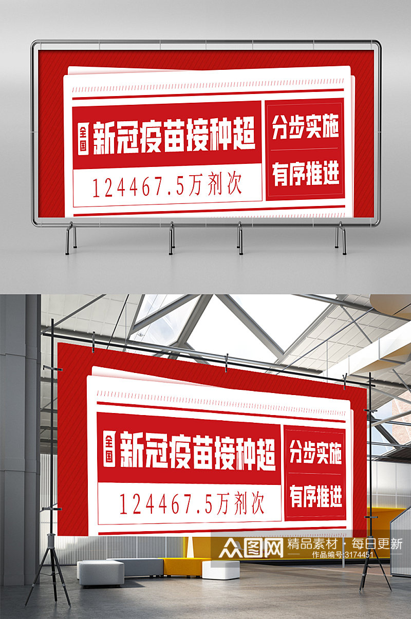全民疫苗接种数据大字报宣传展架素材