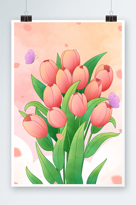 妙笔生花手绘郁金香花插画-众图网