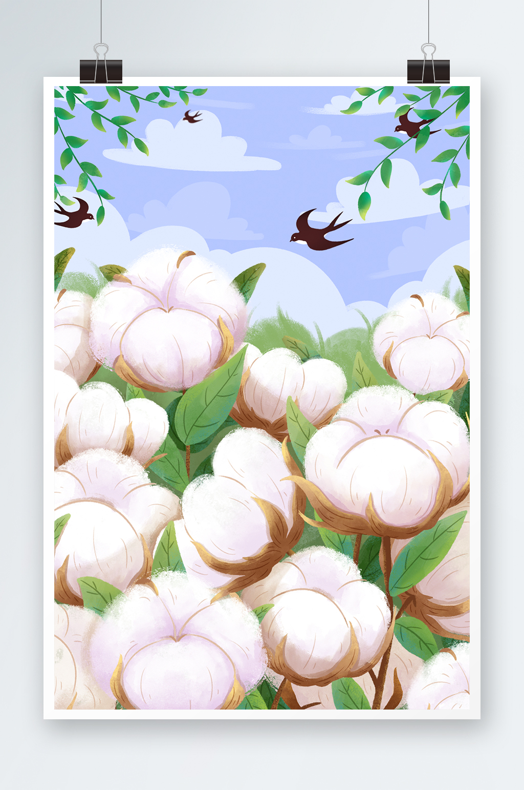 妙笔生花清新手绘棉花插画素材