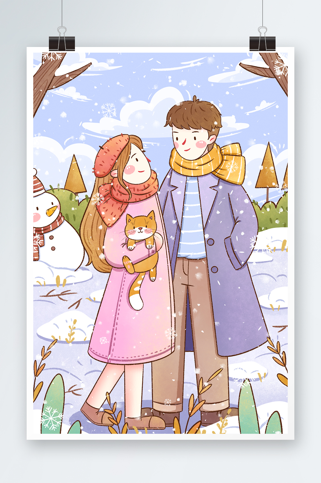 立即下载浪漫冬季动漫情侣插画立即下载浪漫冬季小雪海报立即下载滑冰