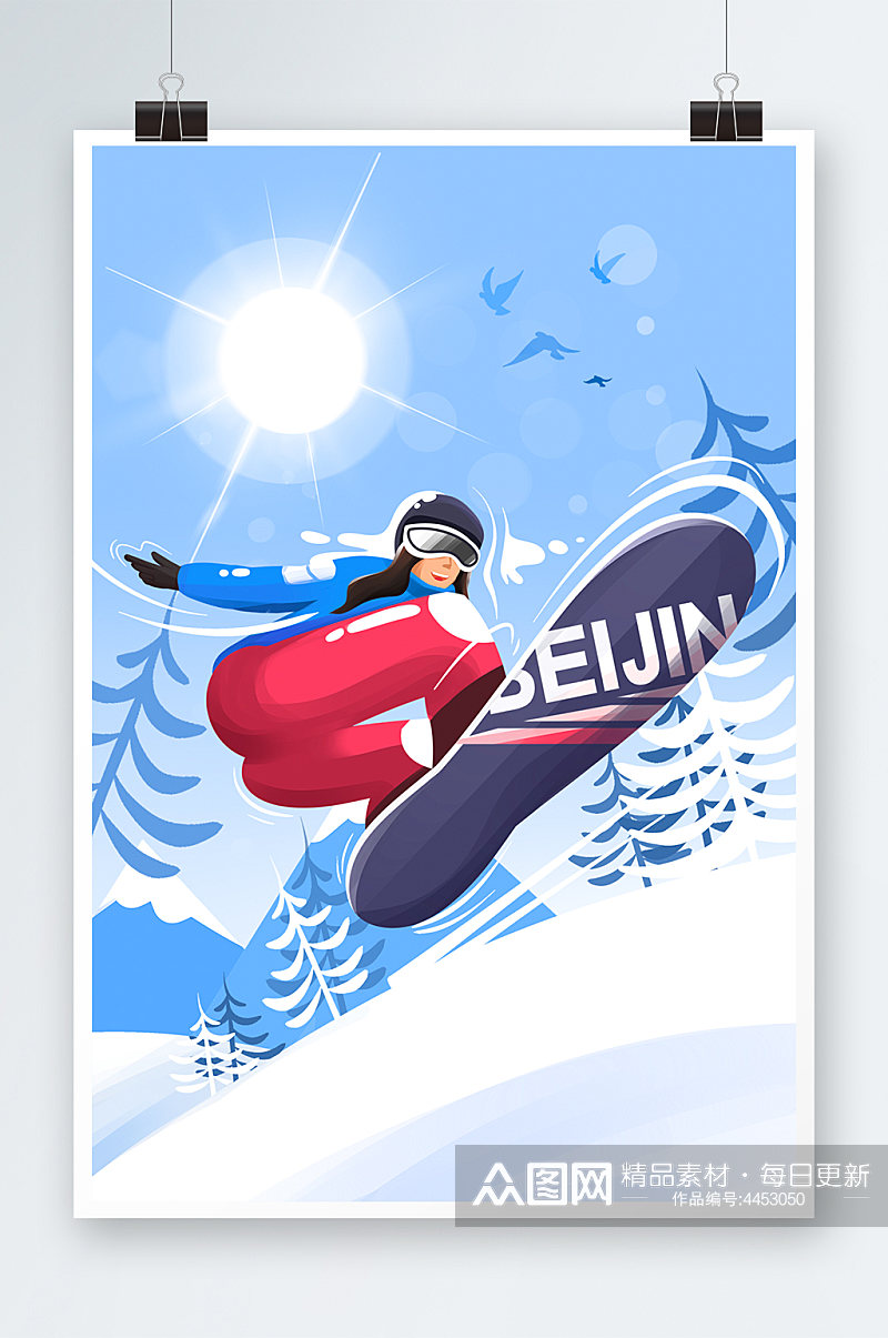 北京冬奥会单板滑雪项目扁平插画素材