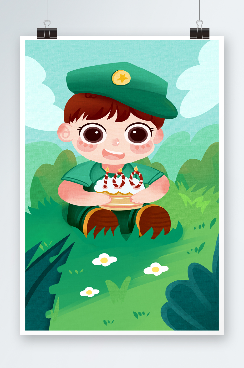 建党100周年蛋糕卡通风庆祝插画素材