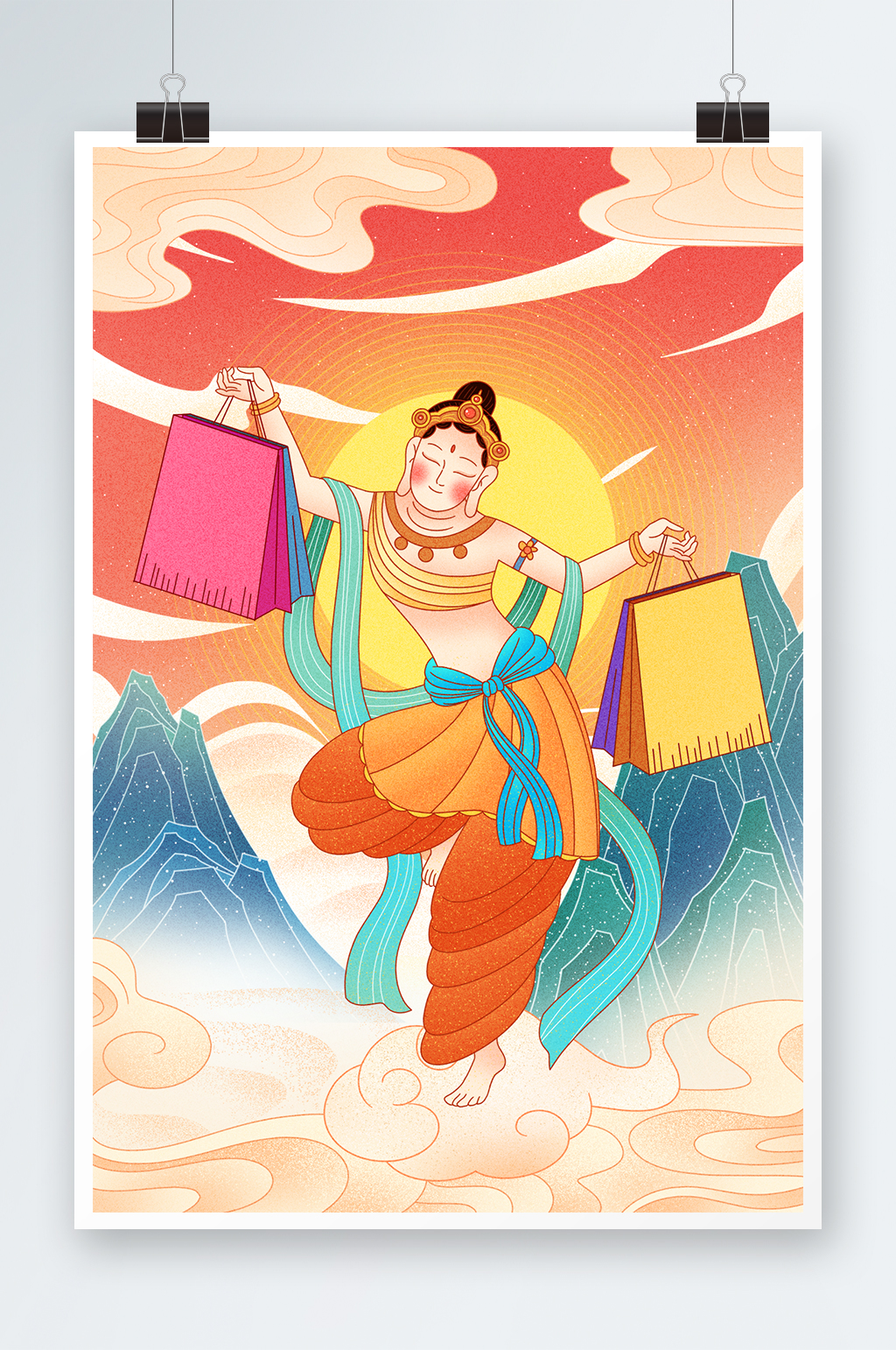 敦煌风格购物节插画素材