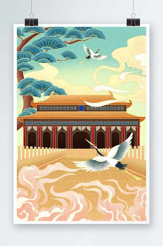 中国风中国建筑文化插画