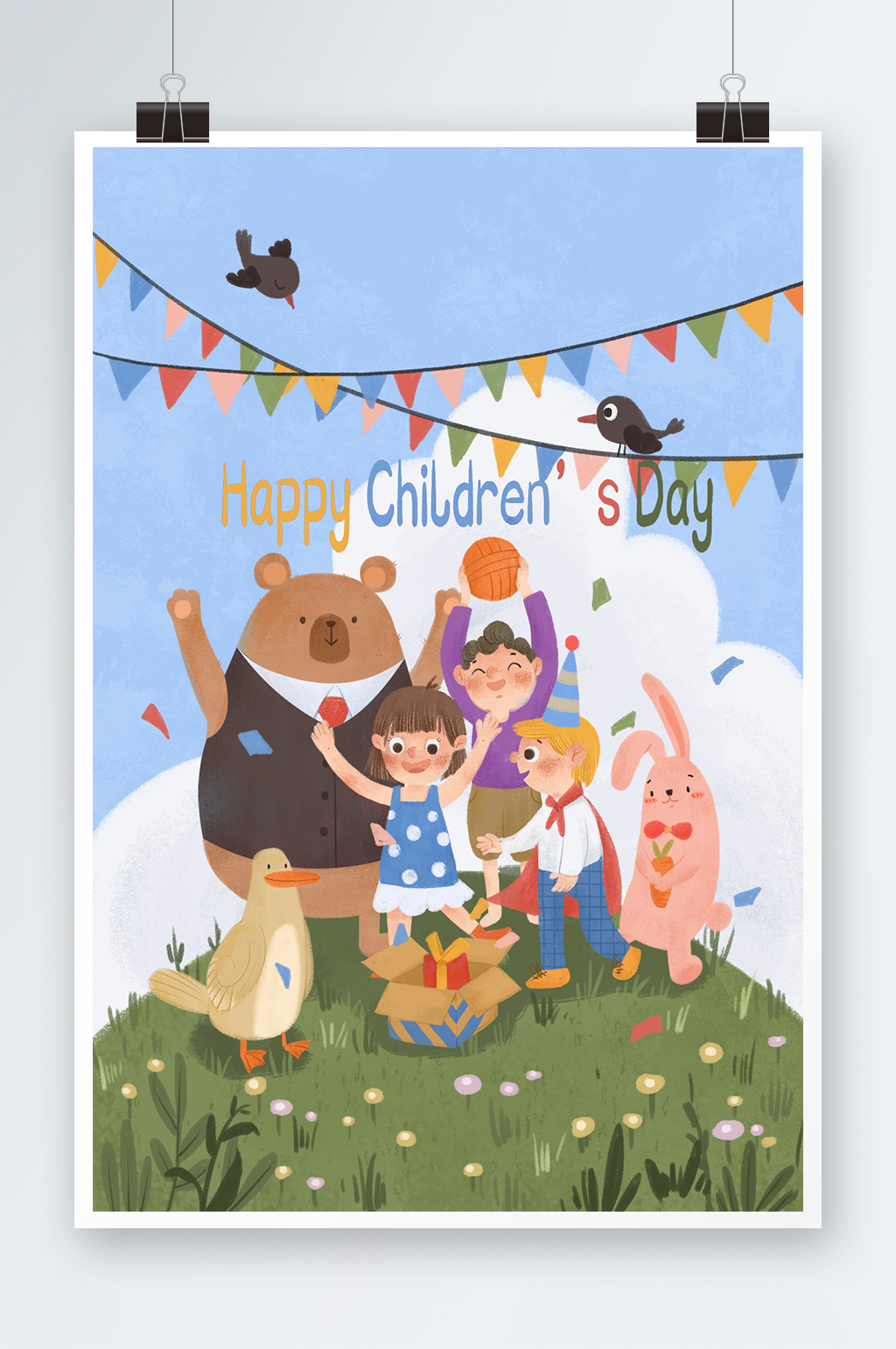 彩色扁平风格可爱小清新儿童节儿童插画素材