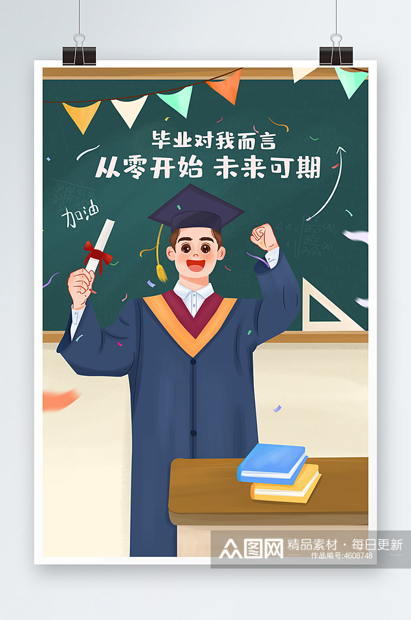 欢呼毕业季黑板告别校园文凭学士服欢素材