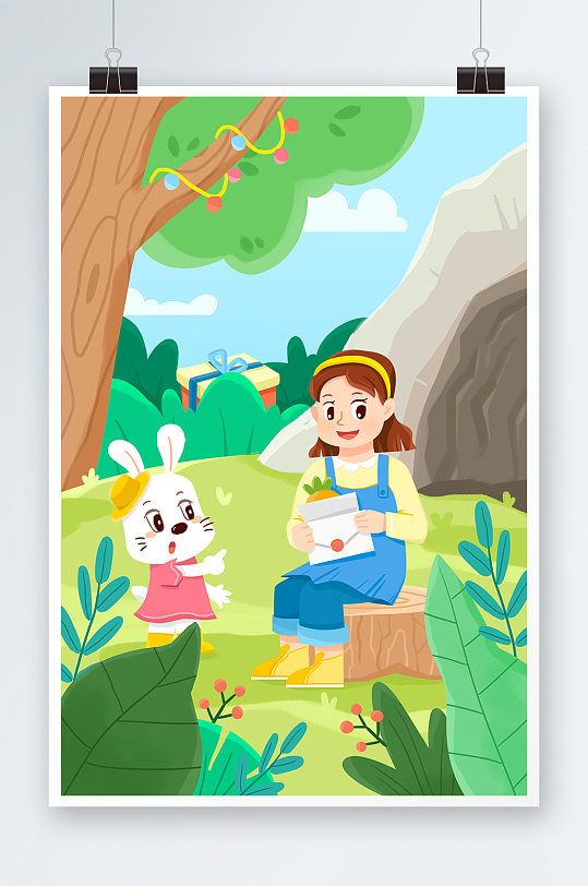 61儿童节奇幻动物森林邀请童话插画
