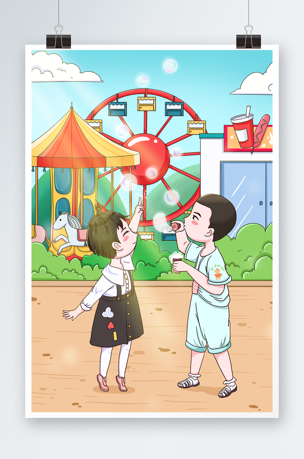 游樂園卡通兒童節(jié)插畫素材