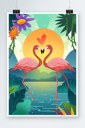 热带雨林的爱情插画