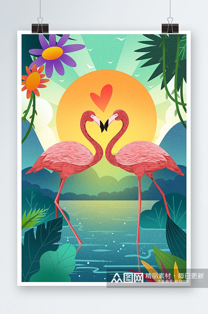 热带雨林的爱情插画素材