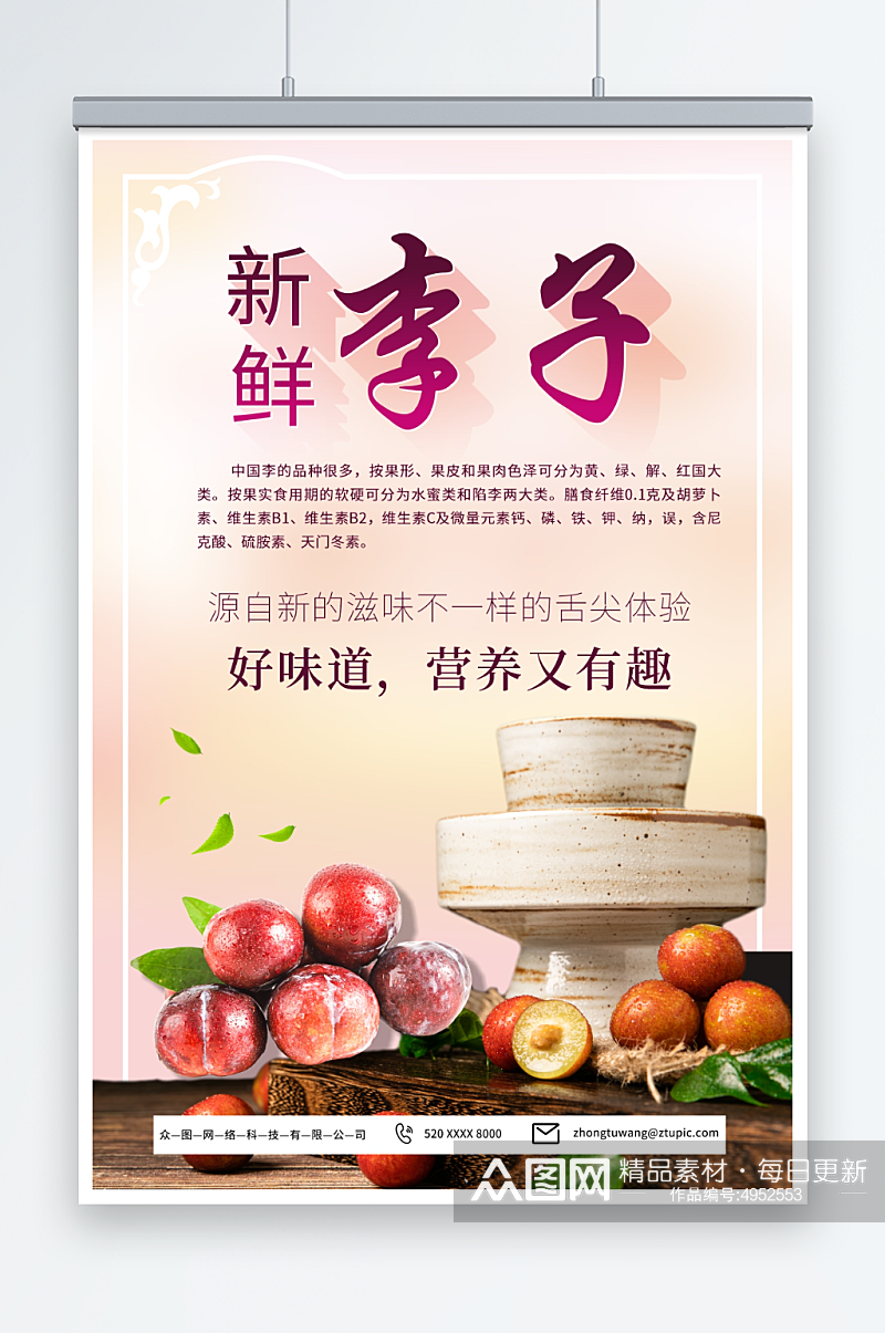 新鲜西梅李子夏季水果果园促销海报素材