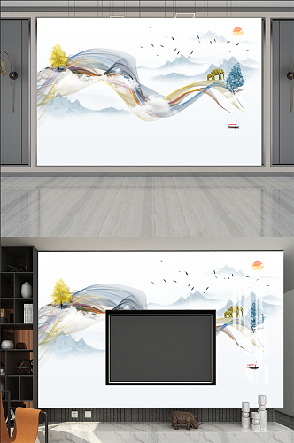 新中式背景墙壁画