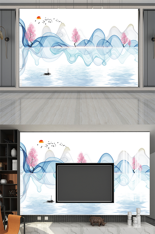 新中式背景墙壁画6-众图网